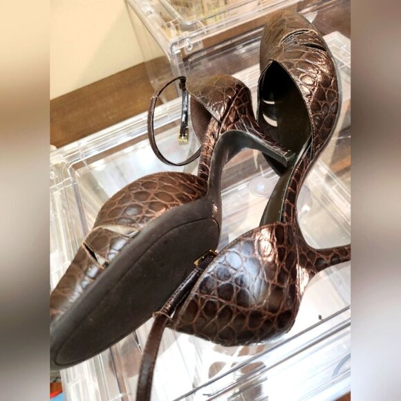 Michelle D 8M Fudge Crocodile Closed Toe High Heels with Ankle Strap - Picture 6 of 15